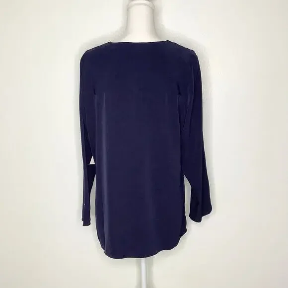 Chico's Navy Blue Long Sleeve Zipper Detail Blouse Top 2 NWT - Picture 4 of 7